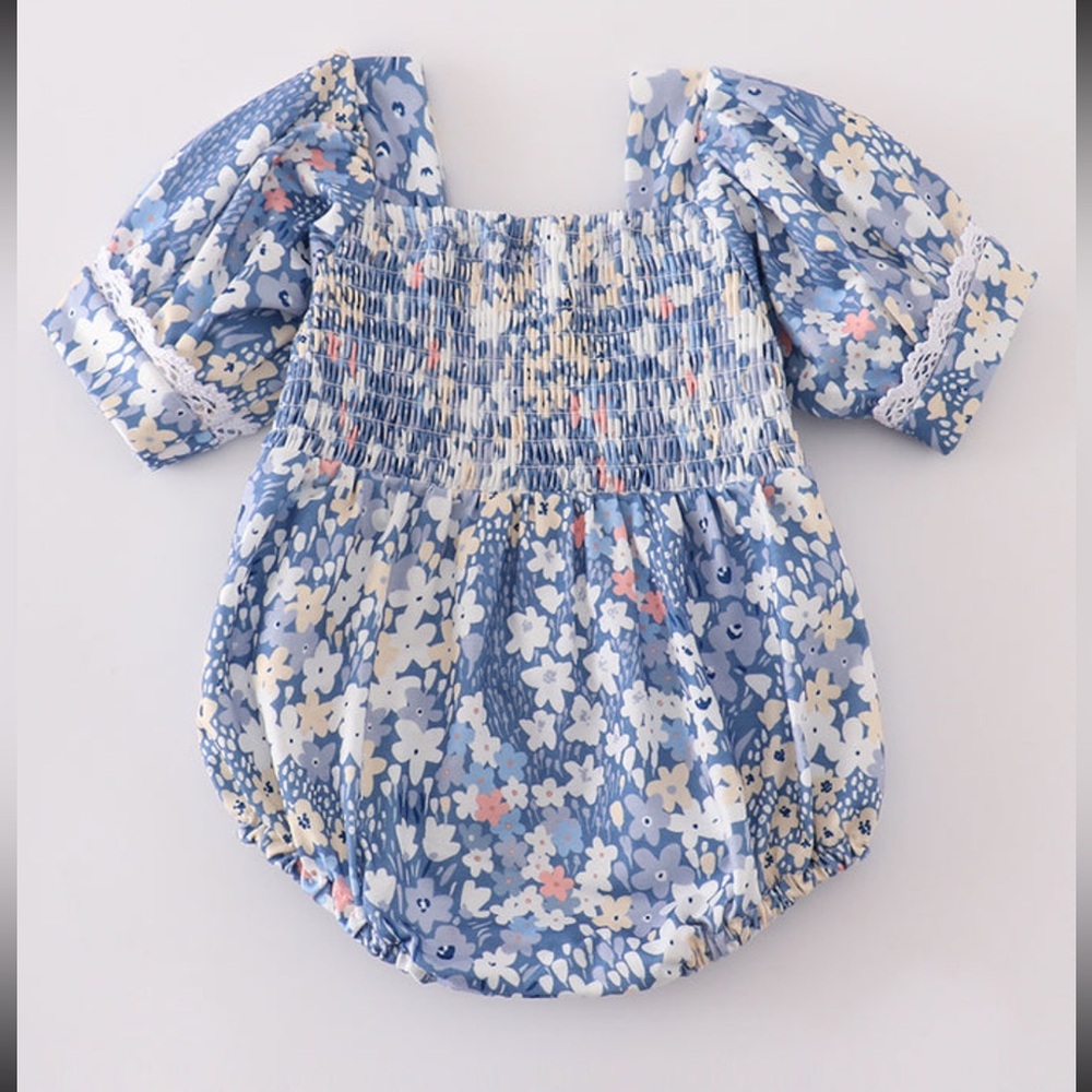Charming Floral Blue Bodysuit for Kids